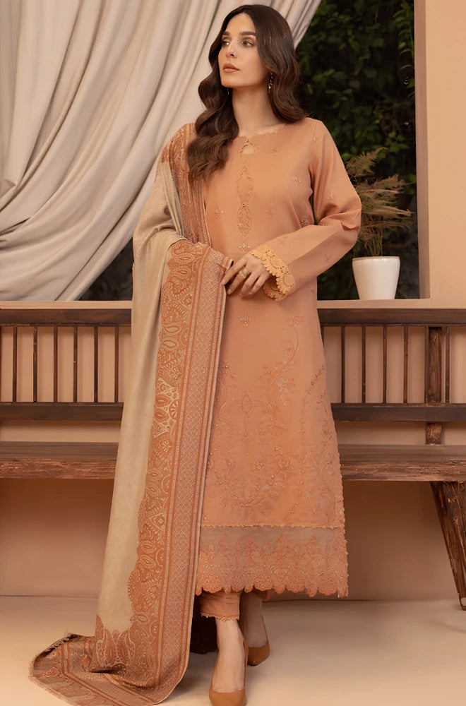 Binilyas - 3PC Dhanak Embroidered Shirt With Dhanak Printed Dupatta and Trouser - BFB01072