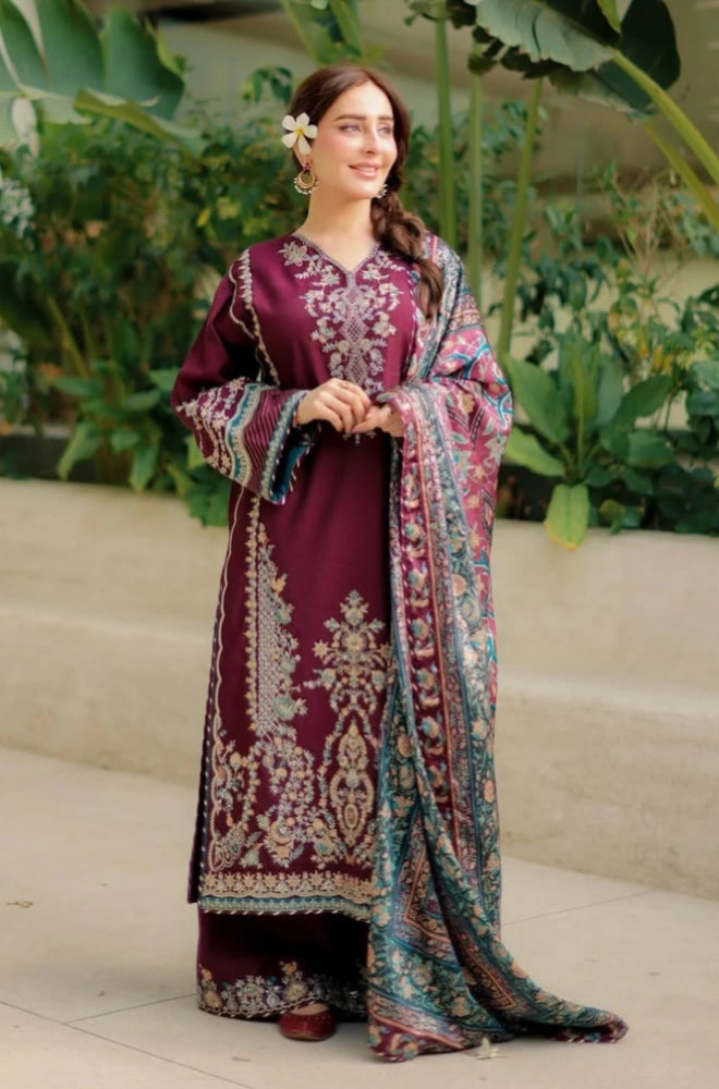 Sapphire - 3PC Silk Embroidered Shirt With Pashmina Printed Dupatta and Trouser - BFB01170