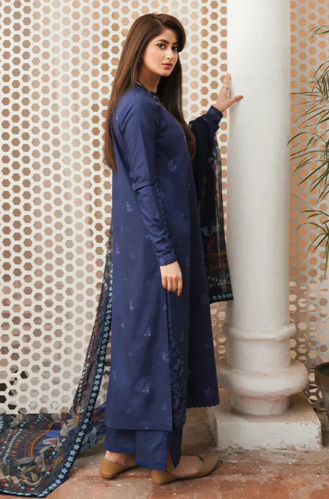Seran - 3PC Dhanak Embroidered Shirt With Twill Printed Dupatta and Trouser - BFB0899