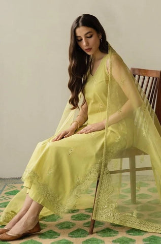DYOT - 3PC Summer Lawn Embroidered Shirt with Organza Embroidered Dupatta and Trouser - BFB0802