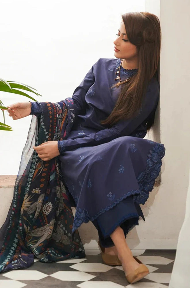 Seran - 3PC Dhanak Embroidered Shirt With Twill Printed Dupatta and Trouser - BFB0899