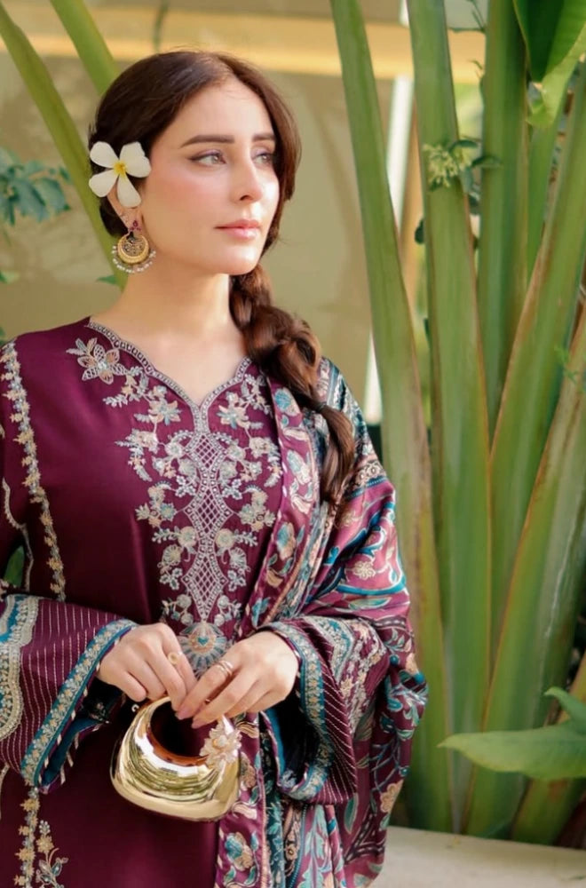 Sapphire - 3PC Silk Embroidered Shirt With Pashmina Printed Dupatta and Trouser - BFB01170