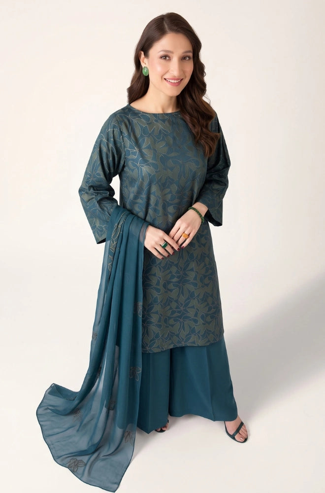 Bareeze - 3PC Dhanak Embroidered Shirt With Chiffon Embroidered Dupatta and Trouser - BFB01080