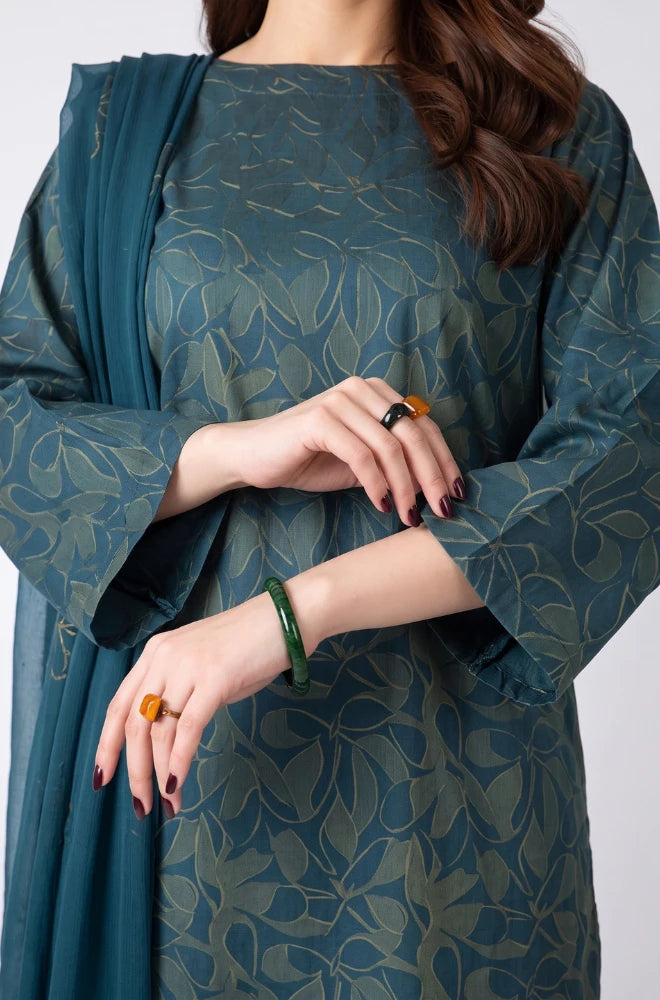 Bareeze - 3PC Dhanak Embroidered Shirt With Chiffon Embroidered Dupatta and Trouser - BFB01080