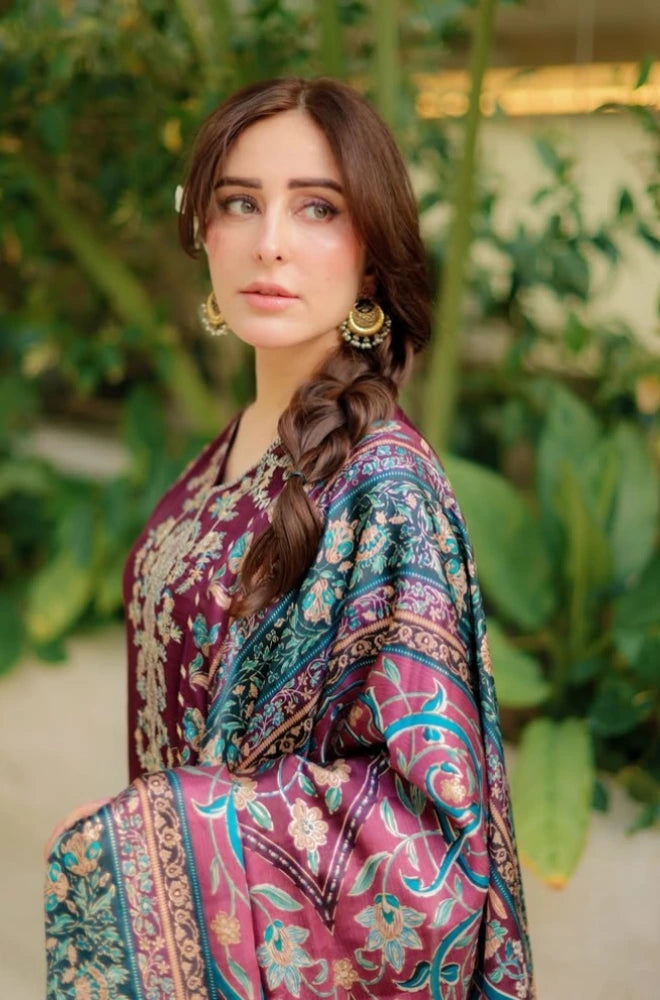 Sapphire - 3PC Silk Embroidered Shirt With Pashmina Printed Dupatta and Trouser - BFB01170