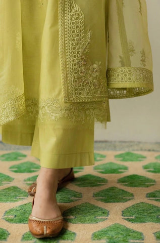 DYOT - 3PC Summer Lawn Embroidered Shirt with Organza Embroidered Dupatta and Trouser - BFB0802