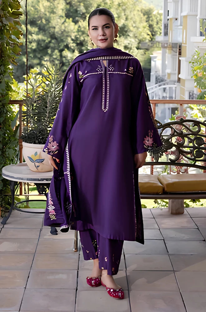 Urge - 3PC Dhanak Embroidered Shirt With Dhanak Embroidered Dupatta and Trouser - BFB01064