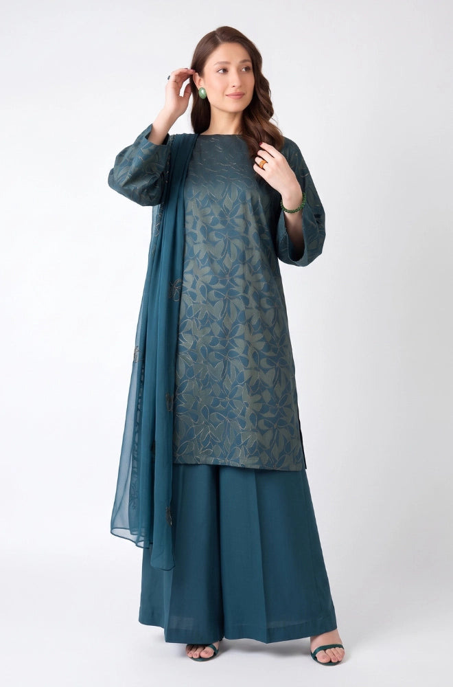 Bareeze - 3PC Dhanak Embroidered Shirt With Chiffon Embroidered Dupatta and Trouser - BFB01080