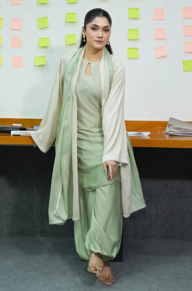 Faveza CELESTE 3 piece silk suit for women with elegant dupatta and balloon shalwar