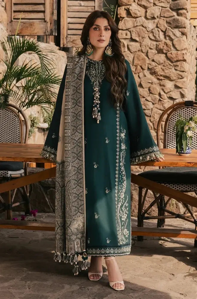 Ziva - 3PC Dhanak Embroidered Shirt With Pashmina Printed Dupatta and Trouser - BFB01173