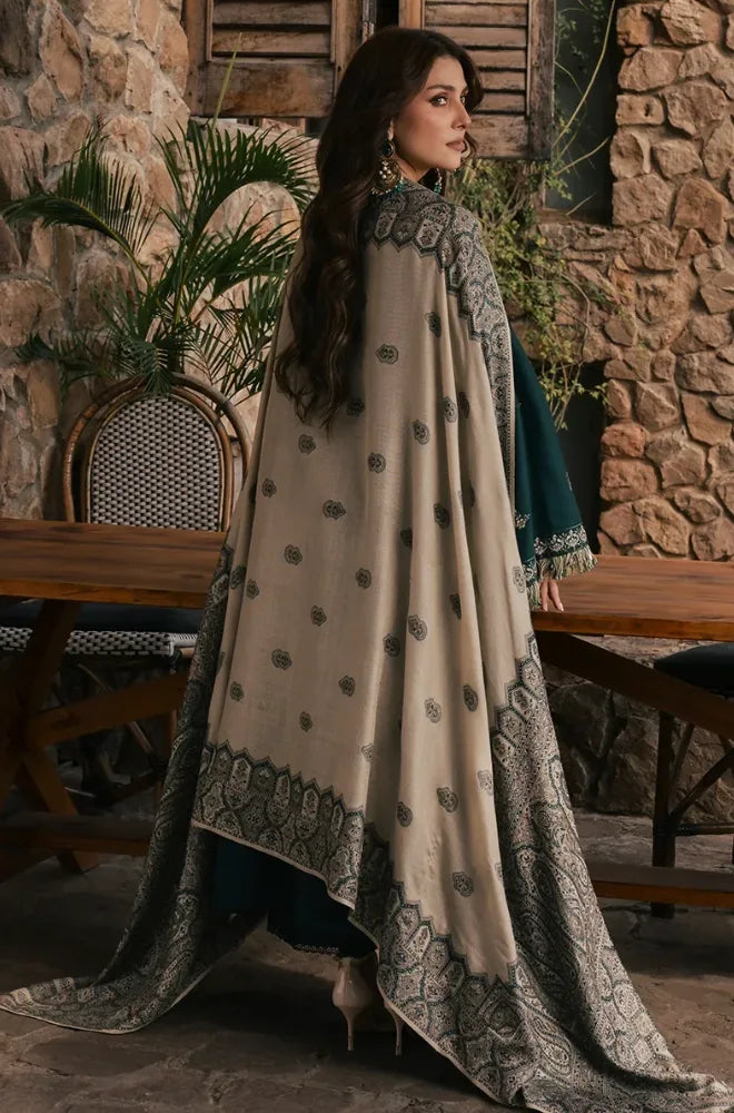 Ziva - 3PC Dhanak Embroidered Shirt With Pashmina Printed Dupatta and Trouser - BFB01173