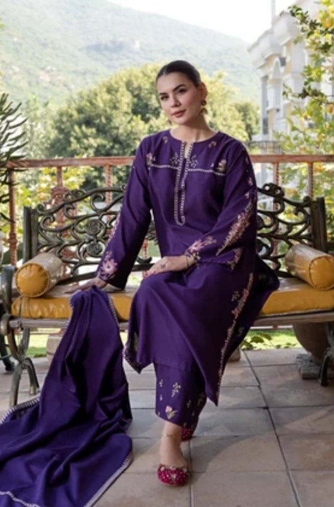 Urge - 3PC Dhanak Embroidered Shirt With Dhanak Embroidered Dupatta and Trouser - BFB01064