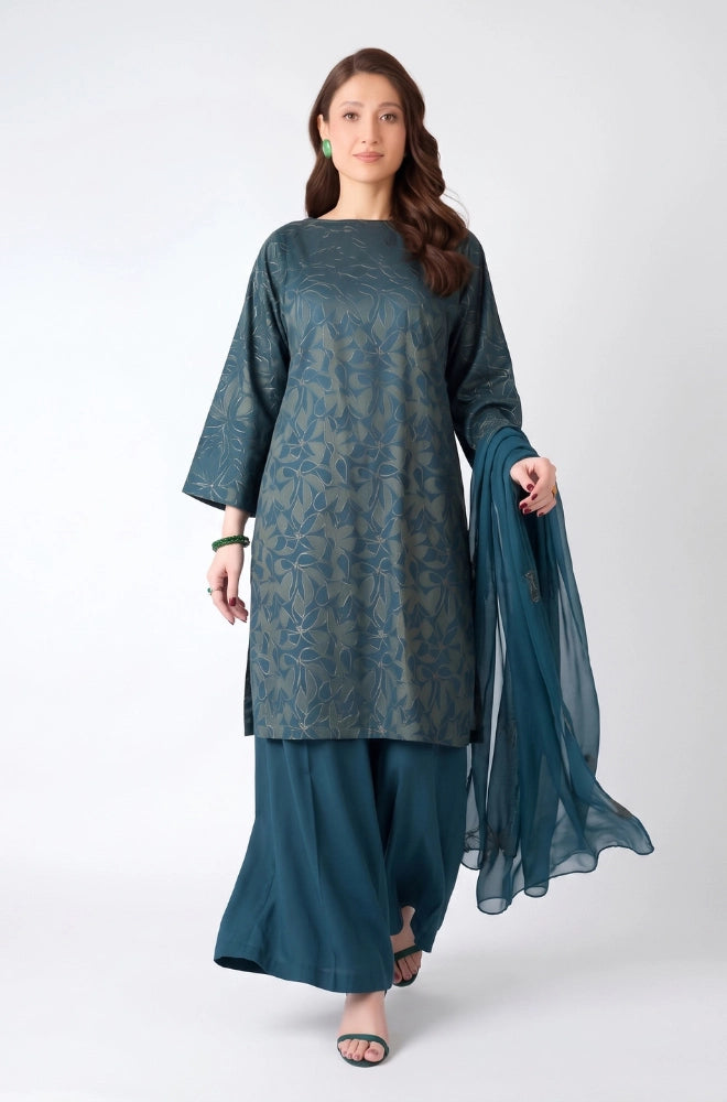 Bareeze - 3PC Dhanak Embroidered Shirt With Chiffon Embroidered Dupatta and Trouser - BFB01080