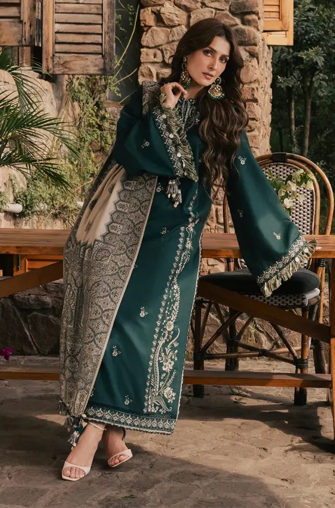 Ziva - 3PC Dhanak Embroidered Shirt With Pashmina Printed Dupatta and Trouser - BFB01173
