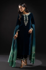 Barouqe - Winter 3PC Velvet Embroidered Suit - BFB0523