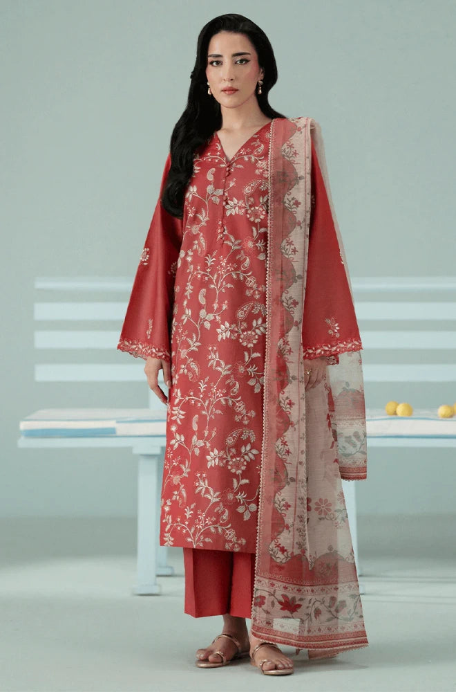 Seran - 3PC Dhanak Embroidered Shirt With Twill Printed Dupatta and Trouser - BFB0897