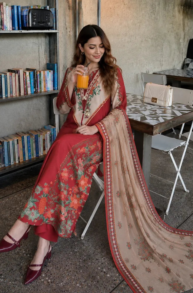 BlueFery - 3PC Lawn Printed Shirt With Lawn Printed Dupatta and Trouser - BFB0981