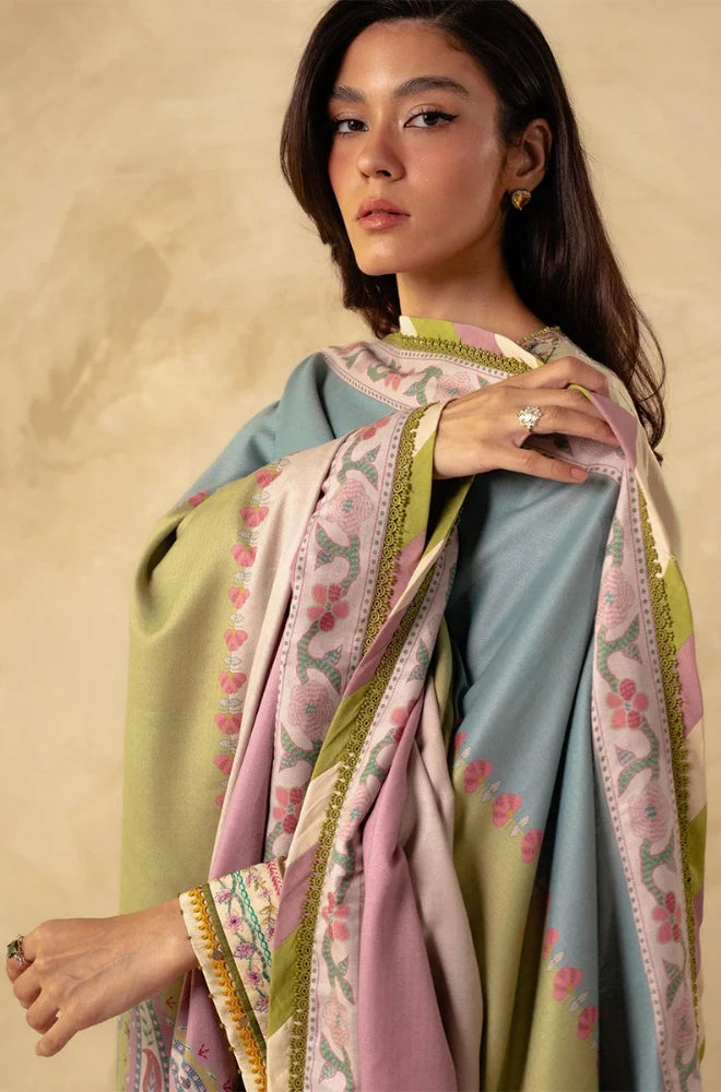 Zara Shahjahan - 3PC Dhanak Embroidered Shirt With Twill Printed Dupatta and Trouser - BFB0915