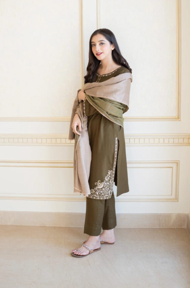 Aisling - 3PC Dhanak Embroidered Shirt With Dhanak Embroidered Dupatta and Trouser - BFB0868