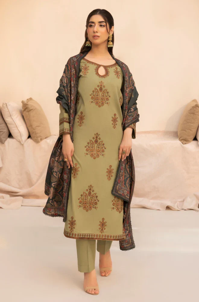 Mohagni - 3PC Dhanak Embroidered Shirt With Printed Dupatta and Trouser - BFB0983