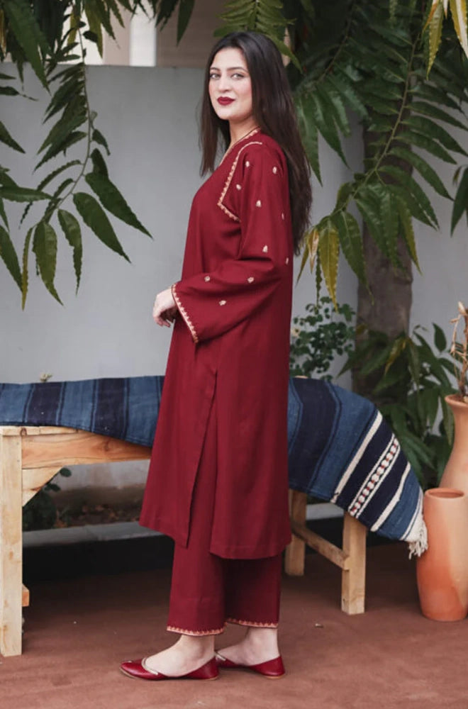Asling - 3PC Dhanak Embroidered Shirt With Dhanak Embroidered Dupatta and Trouser - BFB0877