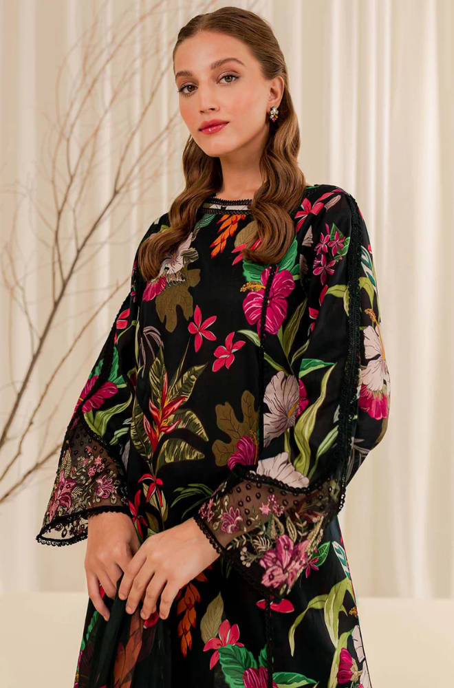 Baroque - Winter 3PC Black Khaddar Digital Printed Dress - BFU0457