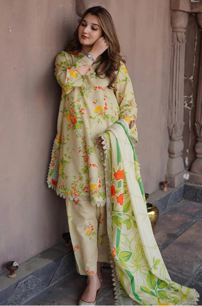3PC Karandi Printed Shirt With Karandi Printed Dupatta and Trouser - BFB0937