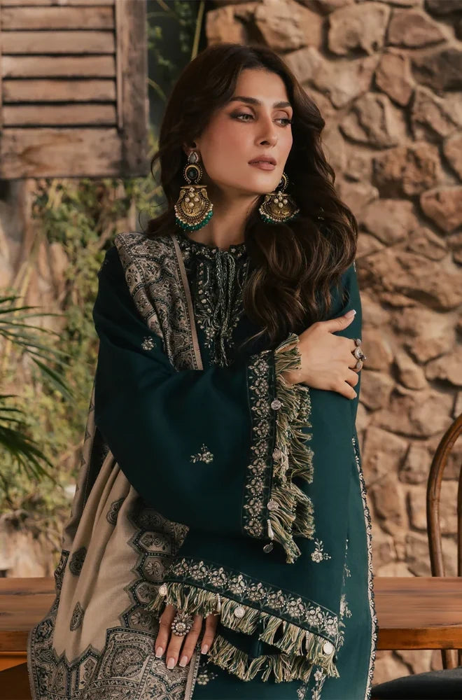Ziva - 3PC Dhanak Embroidered Shirt With Pashmina Printed Dupatta and Trouser - BFB01173