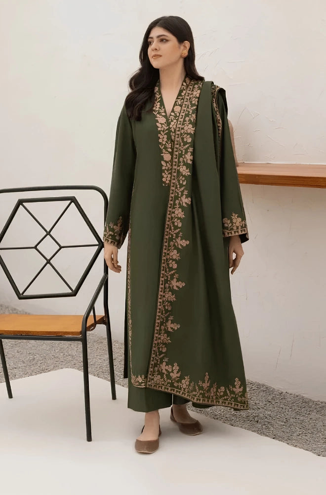 Agha Noor - 3PC Dhanak Embroidered Shirt With Dhanak Embroidered Dupatta and Trouser - BFB01063