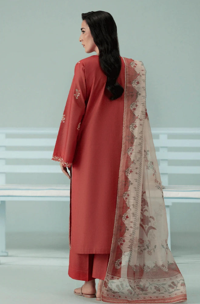 Seran - 3PC Dhanak Embroidered Shirt With Twill Printed Dupatta and Trouser - BFB0897