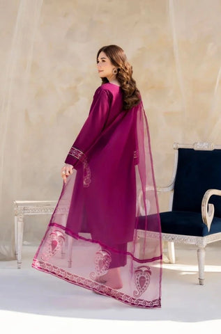 DYOT - 3PC Summer Lawn Embroidered Shirt with Organza Embroidered Dupatta and Trouser - BFB0803
