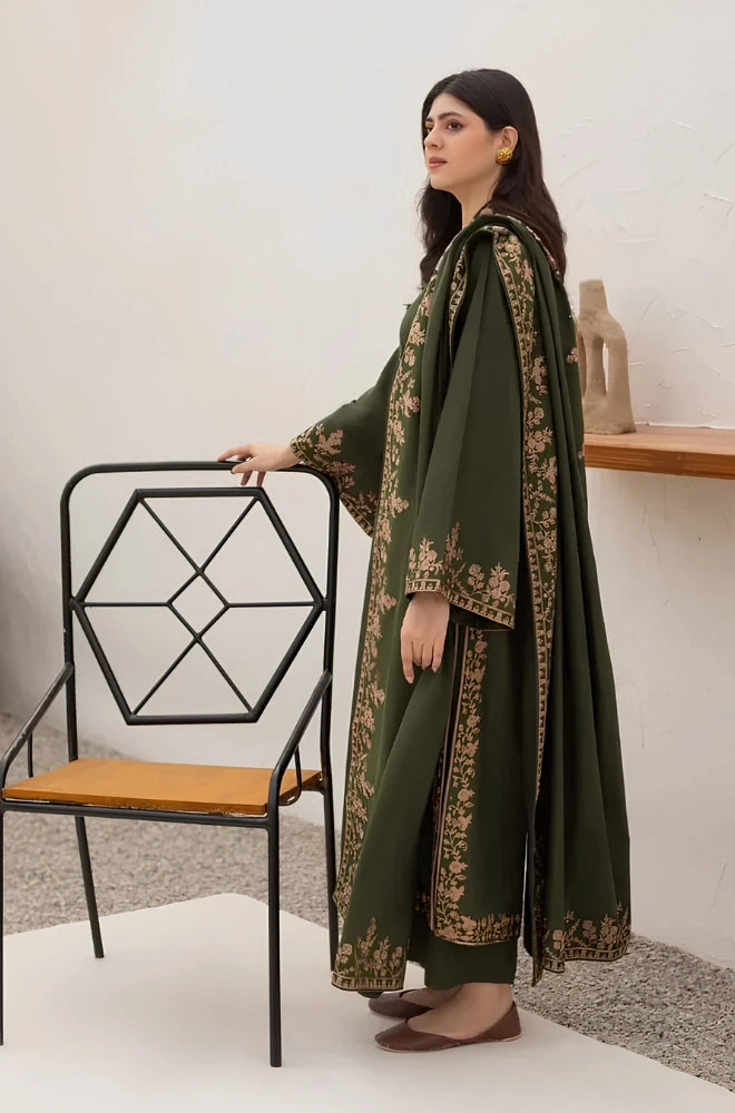 Agha Noor - 3PC Dhanak Embroidered Shirt With Dhanak Embroidered Dupatta and Trouser - BFB01063