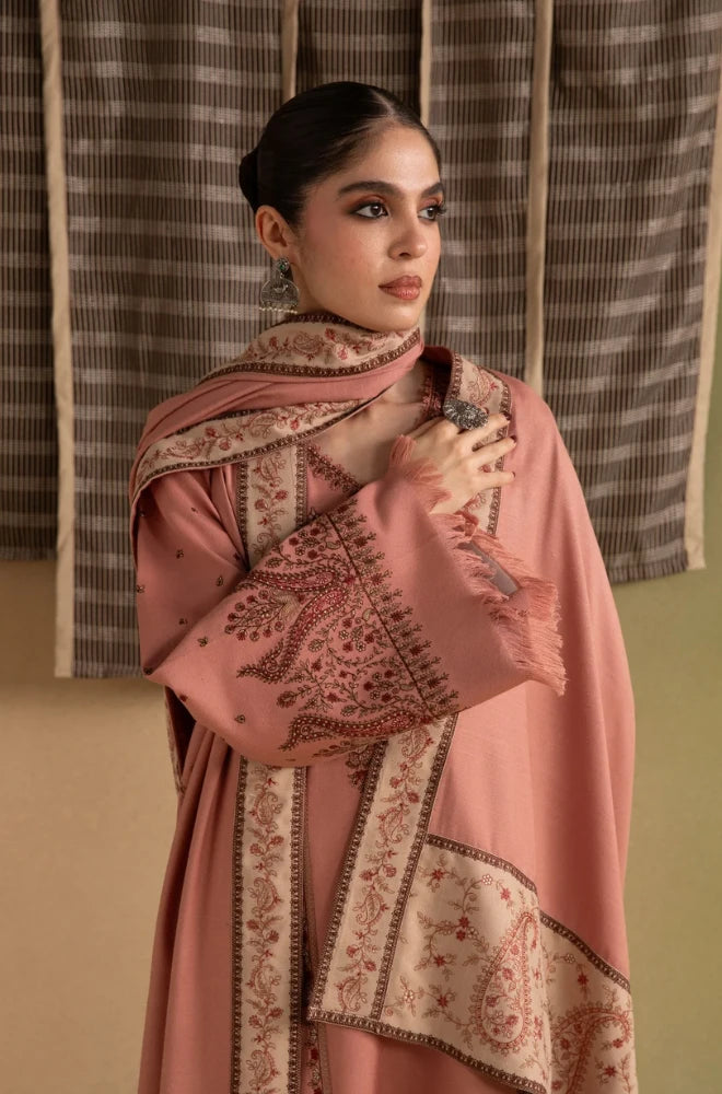 Ziva - 3PC Dhanak Embroidered Shirt With Dhanak Embroidered Dupatta and Trouser - BFB01174