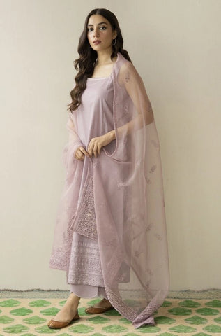 DYOT - 3PC Summer Lawn Embroidered Shirt with Organza Embroidered Dupatta and Trouser - BFB0804