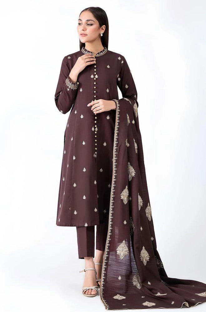 Kayseria - 3PC Dhanak Embroidered Shirt With Dhanak Embroidered Dupatta and Trouser - BFB01067