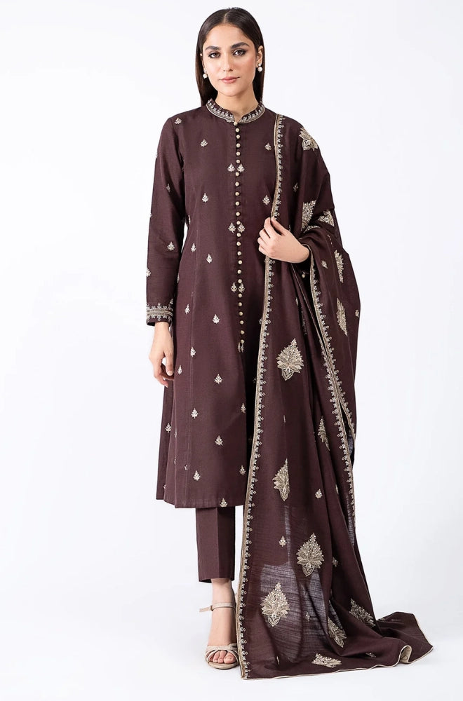 Kayseria - 3PC Dhanak Embroidered Shirt With Dhanak Embroidered Dupatta and Trouser - BFB01067