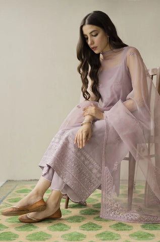 DYOT - 3PC Summer Lawn Embroidered Shirt with Organza Embroidered Dupatta and Trouser - BFB0804