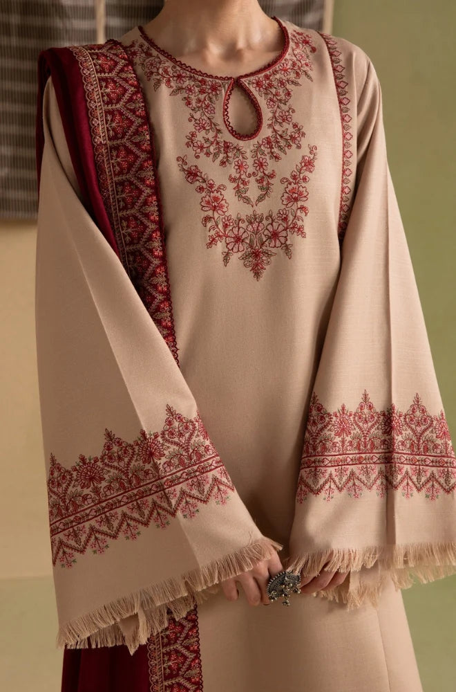 Ziva - 3PC Dhanak Embroidered Shirt With Pashmina Printed Dupatta and Trouser - BFB01171