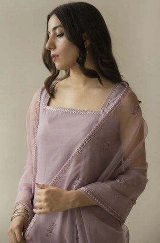 DYOT - 3PC Summer Lawn Embroidered Shirt with Organza Embroidered Dupatta and Trouser - BFB0804