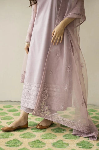 DYOT - 3PC Summer Lawn Embroidered Shirt with Organza Embroidered Dupatta and Trouser - BFB0804