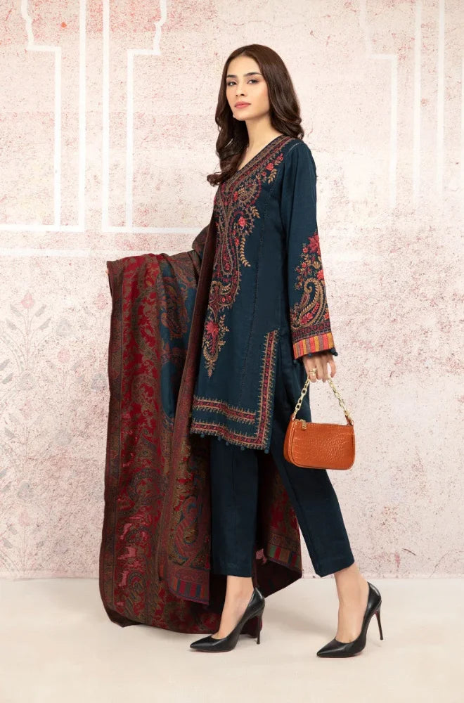 Maria.B - 3PC Dhanak Embroidered Shirt With Wool Printed Dupatta and Trouser - BFB01069