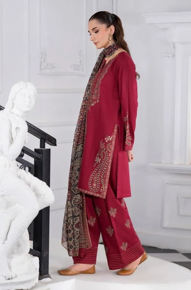 Sapphire - 3PC Dhanak Embroidered Shirt With Wool Printed Dupatta and Trouser - BFB01090