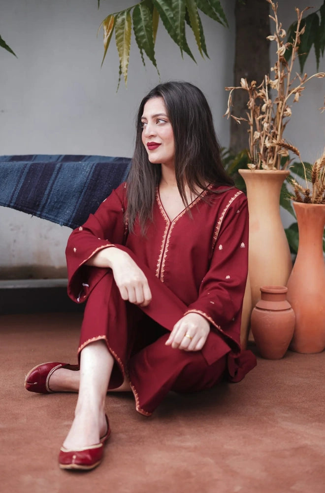 Asling - 3PC Dhanak Embroidered Shirt With Dhanak Embroidered Dupatta and Trouser - BFB0877