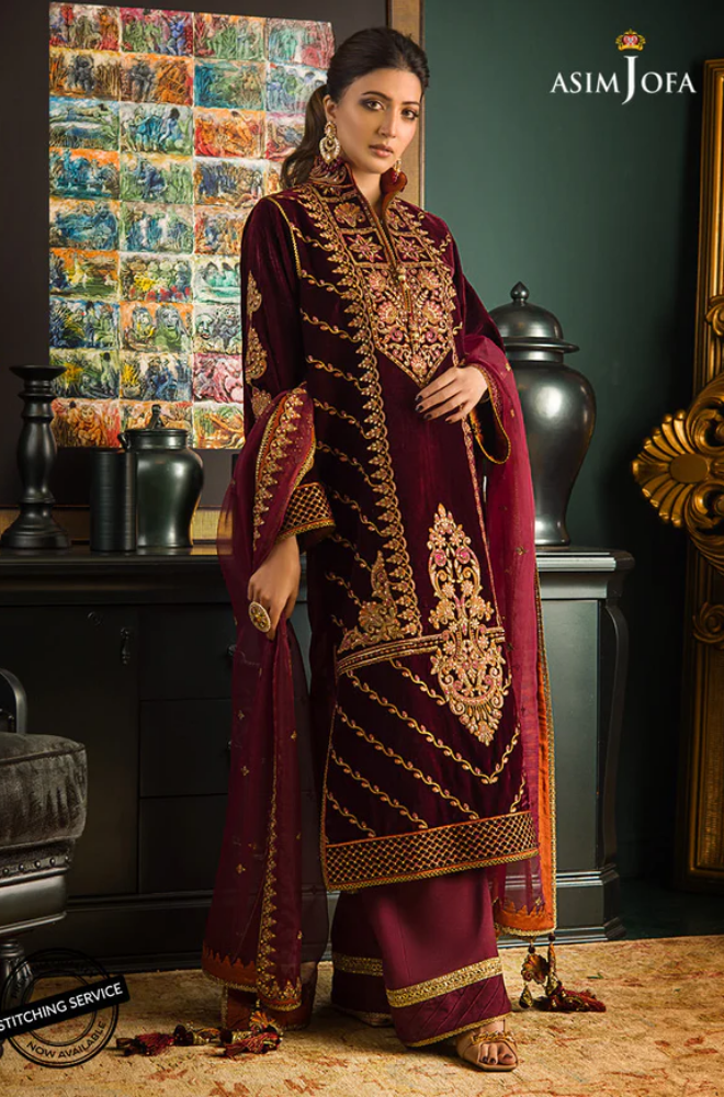 Asim Jofa -Winter 3PC Velvet Embroidered Suit - BFB0551