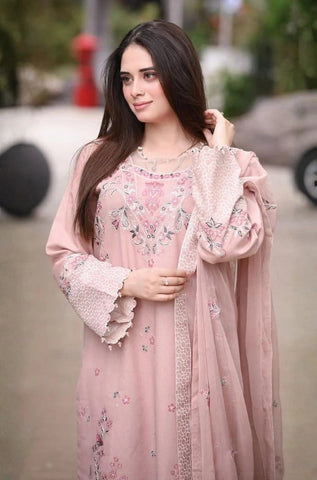 LIBAAS - 3PC Summer Lawn Embroidered Shirt with Chiffon Embroidered Dupatta and Trouser - BFB0784