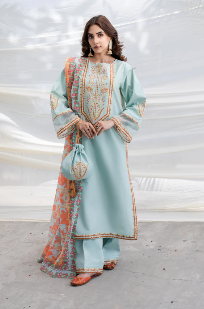 Tana Bana - 3PC Shamoz Silk Embroidered Suit - BFU0072