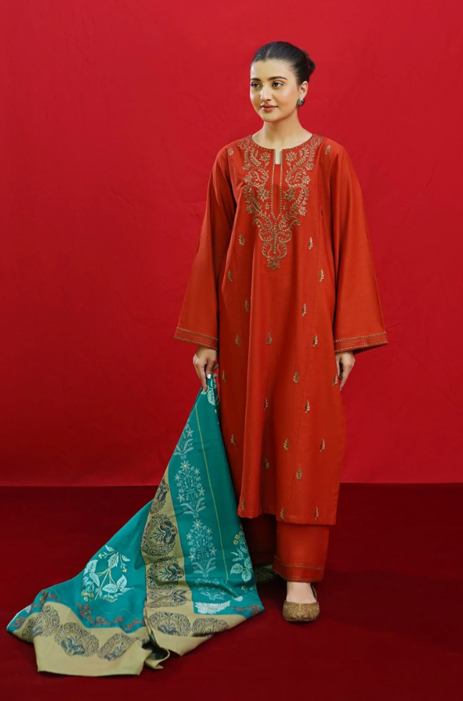 Urge - 3PC Dhanak Embroidered Suit - BFB0212