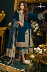 Asim Jofa - 3PC Velvet Embroidered Suit - BFB0162