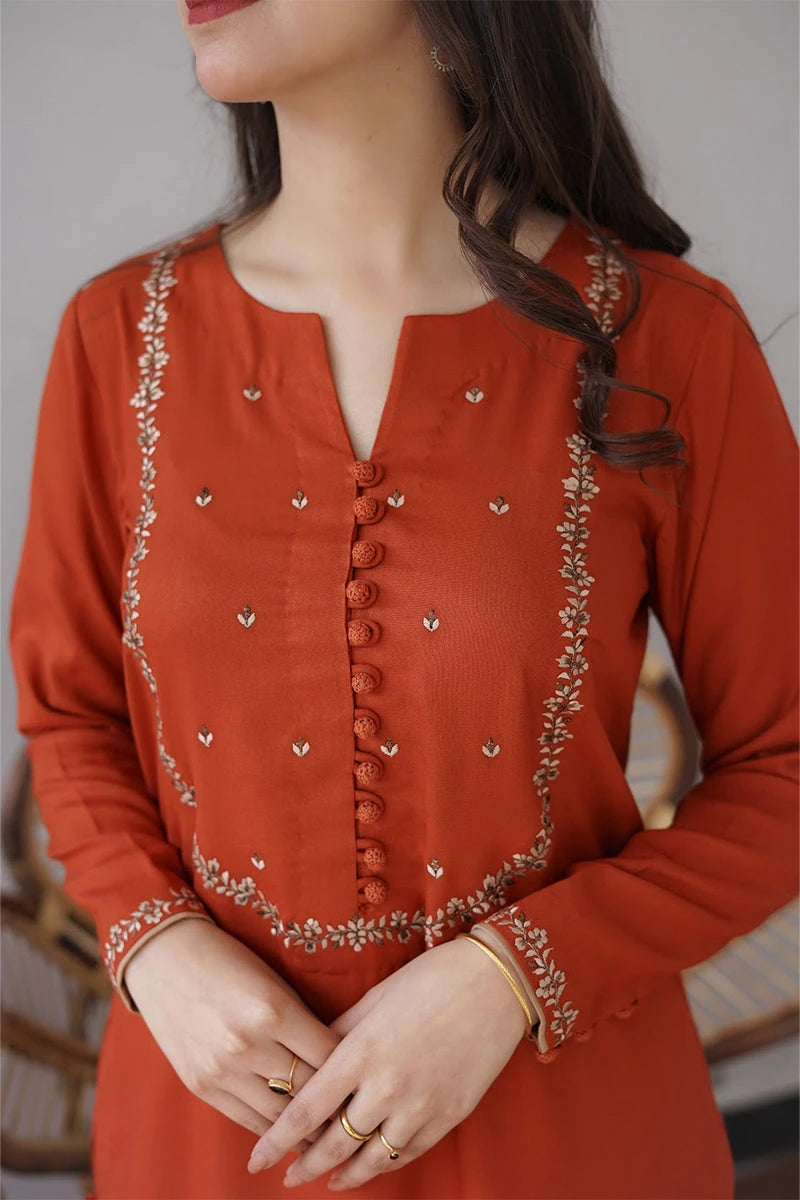 Aisling - 3PC Dhanak Embroidered Shirt with Wool Plain Dupatta and Trouser - BFB0873