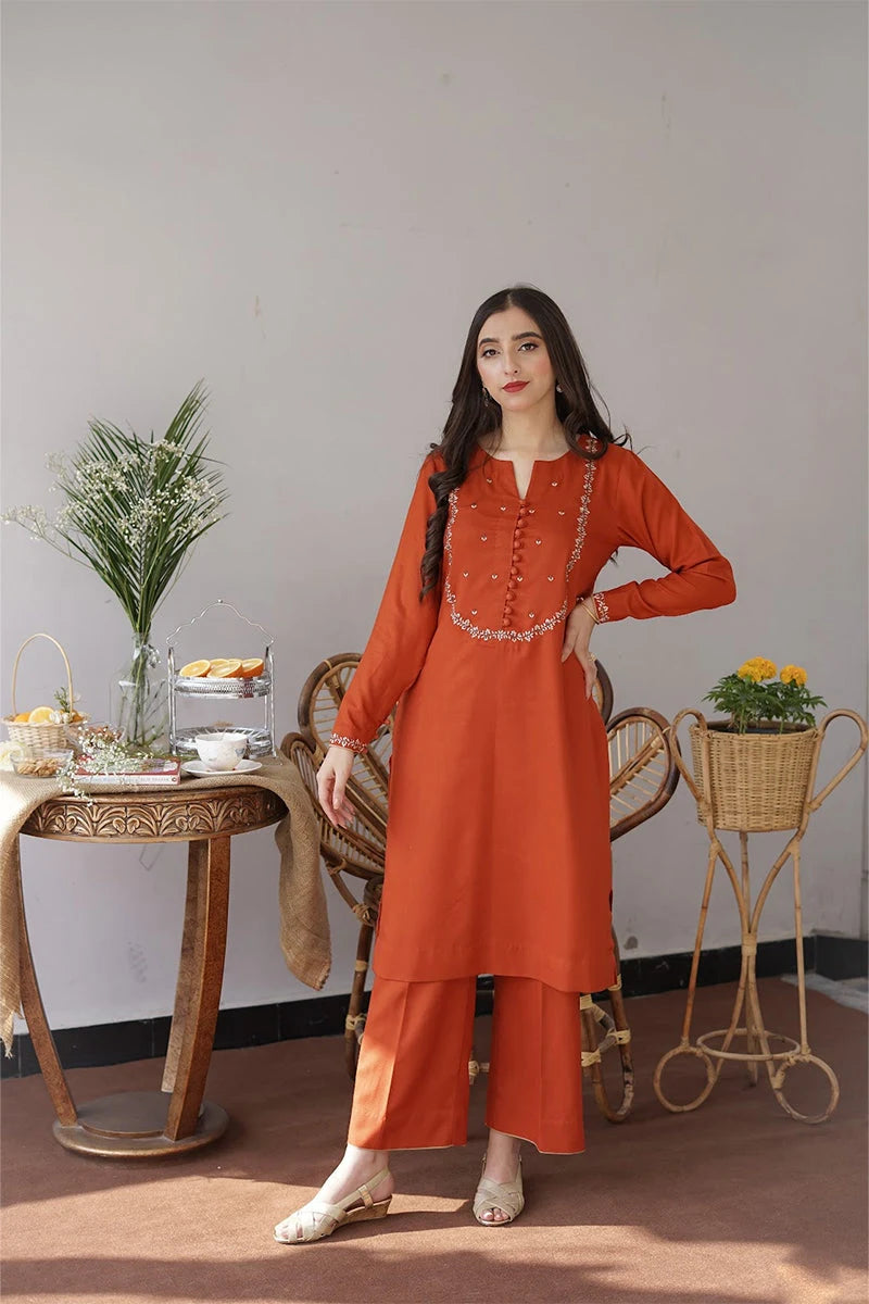 Aisling - 3PC Dhanak Embroidered Shirt with Wool Plain Dupatta and Trouser - BFB0873